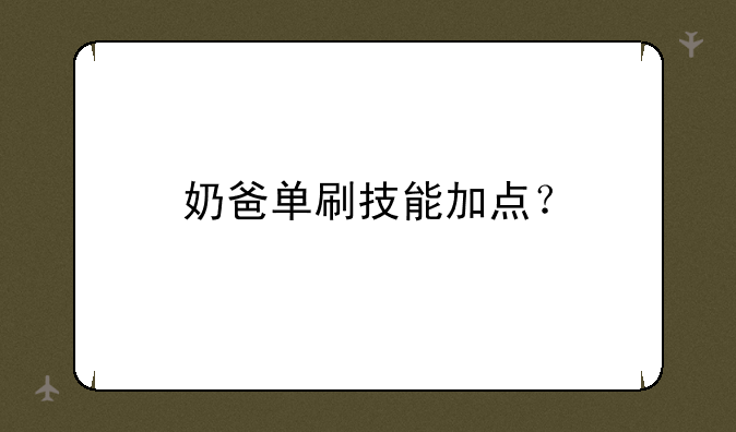 奶爸单刷技能加点？