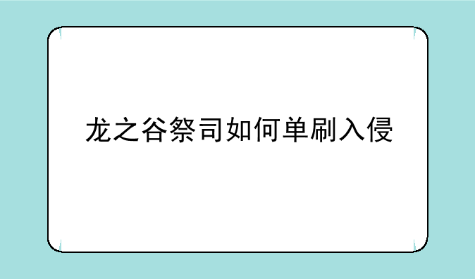 龙之谷祭司如何单刷入侵