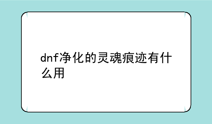 dnf净化的灵魂痕迹有什么用