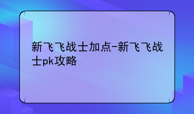 新飞飞战士加点-新飞飞战士pk攻略